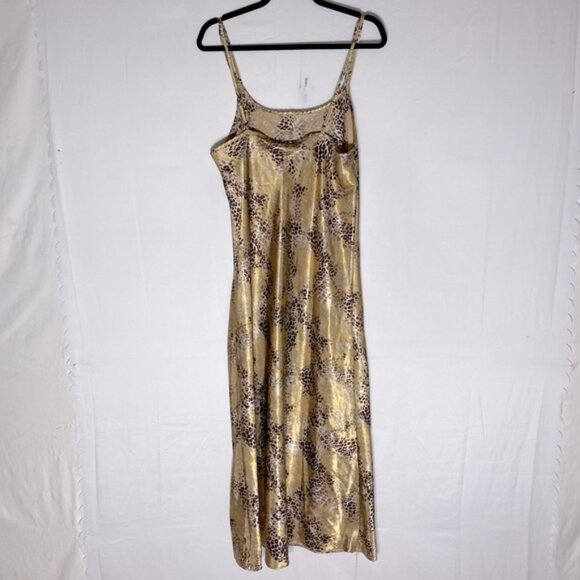 Vintage Premiere Collection Gold Brown Animal Print Satin Maxi Sleep Dress L - Picture 12 of 13